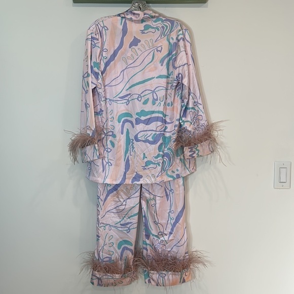 revolve x Oceanus rose pink ostrich feather psychedelic cover up small set - Picture 6 of 8